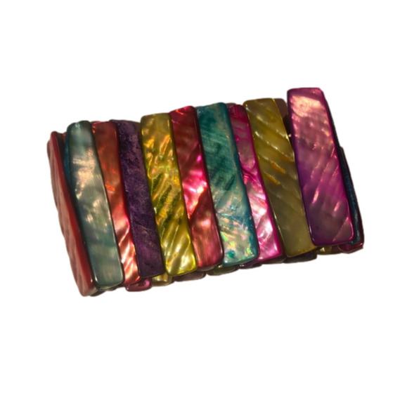 VTG Mother of Pearl Rainbow Multi Colour Dyed Stick Stretch Bracelet 6” - Picture 1 of 5